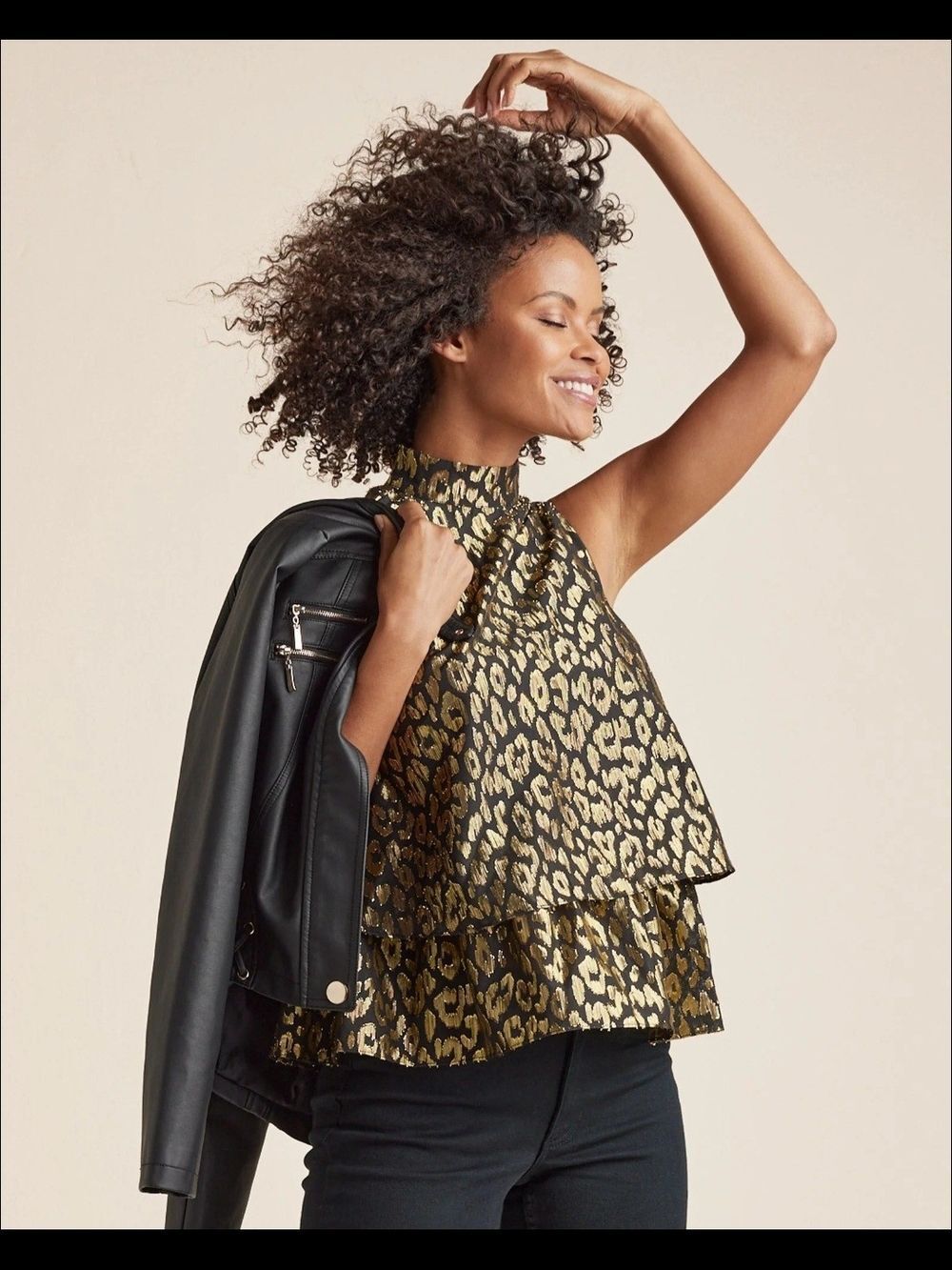 VENUS Animal-Print Tiered Halter Blouse
